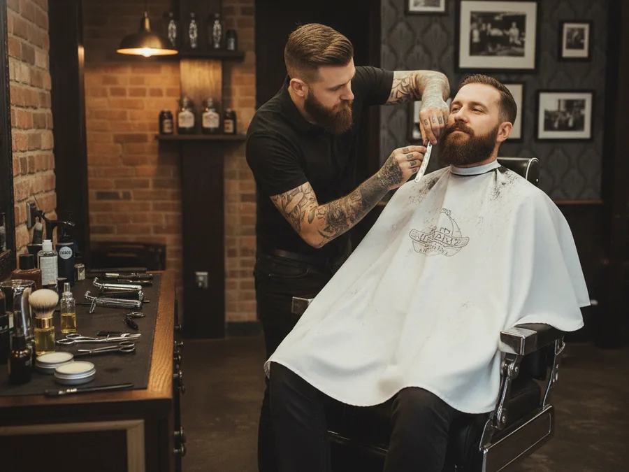 Serviço de barba completa em barbearia de alto padrão