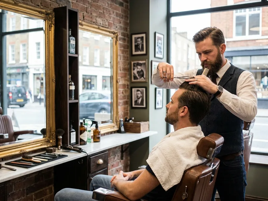 Barbeiro fazendo corte masculino com precisão